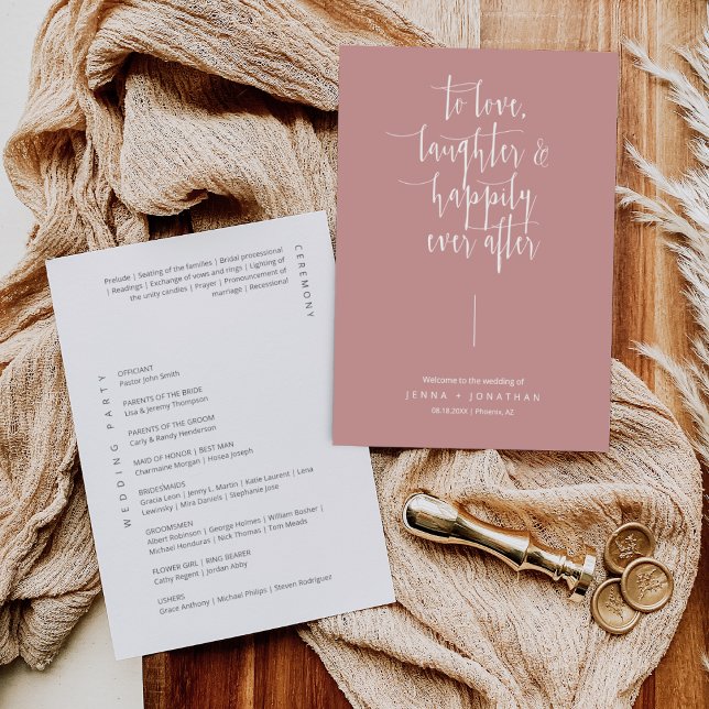 Elegant Dusty Pink Modern Minimal Script Wedding Program (Creator Uploaded)