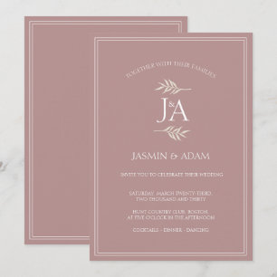 Elegant Dusty Pink Monogram Wedding Invitation