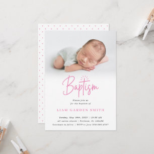 Elegant Dusty Pink Pastel Script Baptism Photo In Invitation