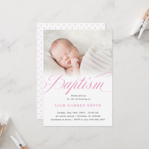 Elegant Dusty Pink Pastel Script Baptism Photo  Invitation