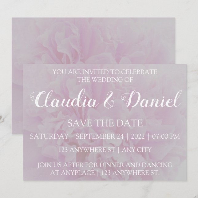 Elegant dusty pink peony floral wedding  invitation (Front/Back)