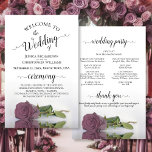 Elegant Dusty Pink Rose Budget Wedding Program<br><div class="desc">These wedding programs are elegant and tasteful, while still being budget friendly. The design features a single long-stemmed dusty purple, lavender, or lilac coloured rose lying on its side, reflecting in a pool of water with waves and ripples. The typography features lacy black script calligraphy, and there is room for...</div>