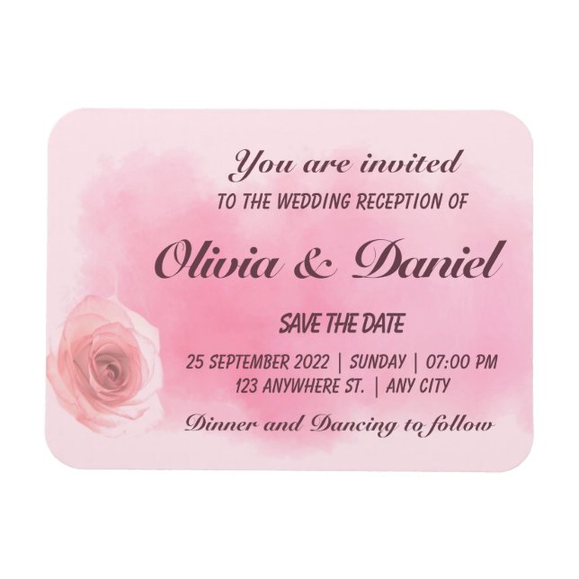 Elegant dusty pink rose floral wedding magnet (Horizontal)