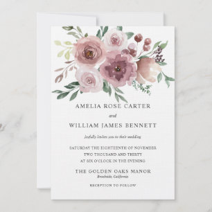 Elegant Dusty Pink Rose Modern Floral Wedding  Invitation