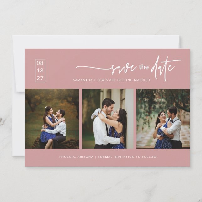 Elegant Dusty Pink Save the Date QR Code Photo Invitation (Front)