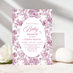 Elegant Dusty Pink Toile Roses Baby Shower Invitе Invitation