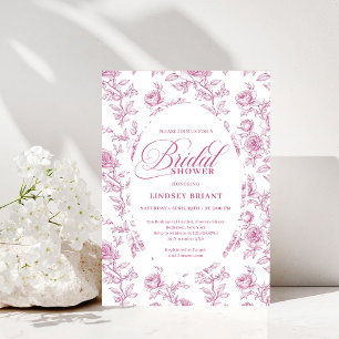 Elegant Dusty Pink Toile Roses Bridal Shower Invitation