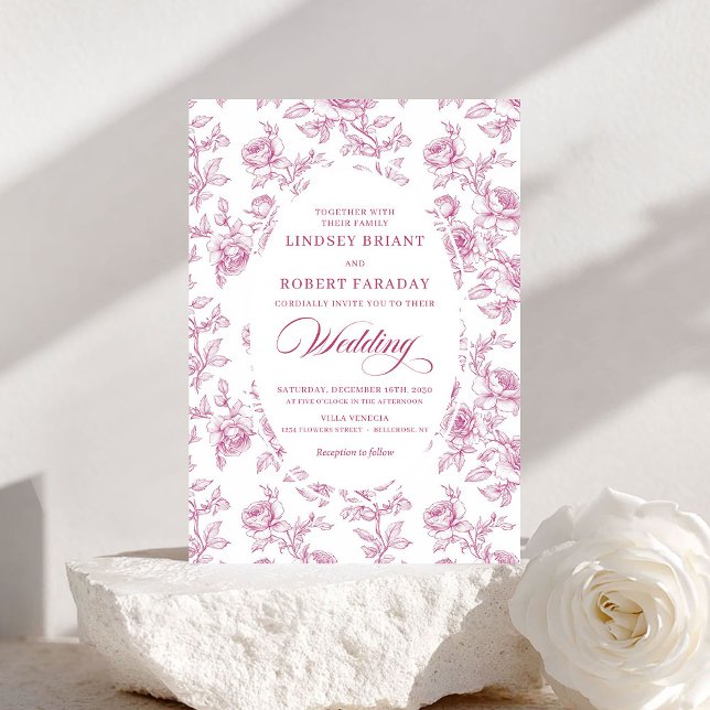 Elegant Dusty Pink Toile Roses Wedding Invitation (Elegant Dusty Pink Toile Roses Wedding Invitation)