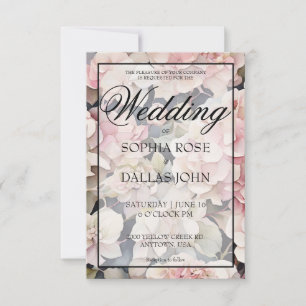 Elegant dusty pink watercolor floral hydrangeas  invitation