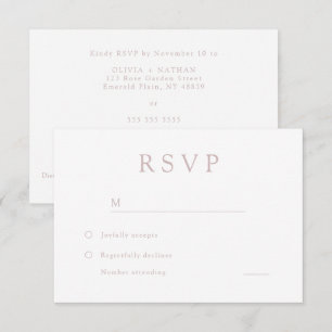 Elegant Dusty Pink & White Modern Wedding RSVP Card