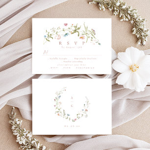 Elegant Dusty Pink Wildflower Rustic Boho Wedding RSVP Card