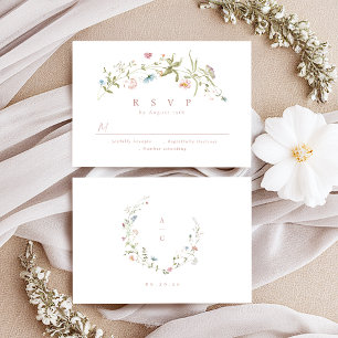 Elegant Dusty Pink Wildflower Rustic Boho Wedding RSVP Card