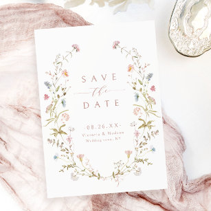 Elegant Dusty Pink Wildflower Rustic Boho Wedding Save The Date