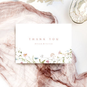 Elegant Dusty Pink Wildflower Rustic Boho Wedding Thank You Card