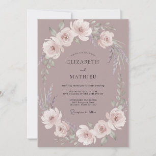 Elegant Dusty Plum Wreath Wedding Invitation