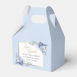 Elegant Dusty Powder Blue and Gold Floral Wedding Favor Box