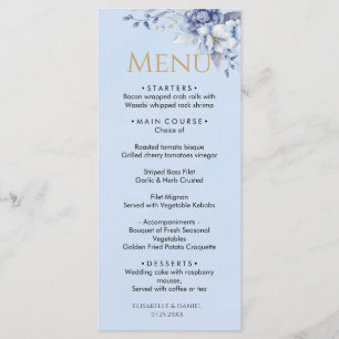 Elegant Dusty Powder Blue Floral Wedding Dinner Menu