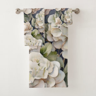 Elegant dusty purple blue watercolor hydrangeas  bath towel set