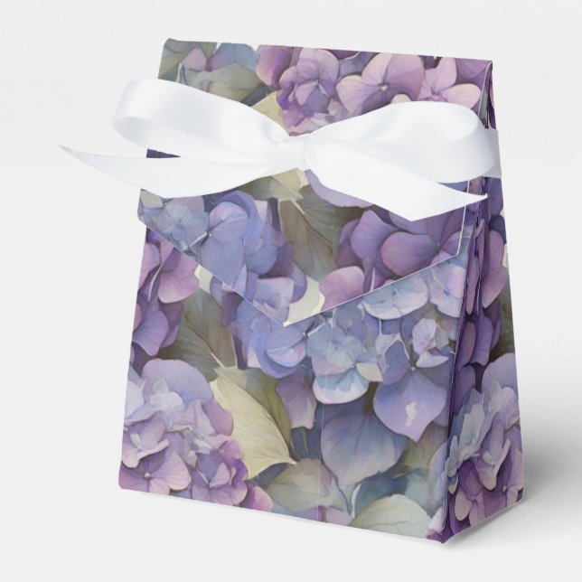 Elegant dusty purple blue watercolor hydrangeas  favor box (Front Side)