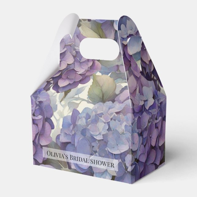 Elegant dusty purple blue watercolor hydrangeas  favor box (Front Side)
