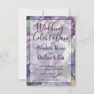 Elegant dusty purple blue watercolor hydrangeas invitation