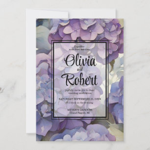 Elegant dusty purple blue watercolor hydrangeas invitation