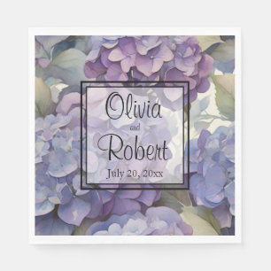 Elegant dusty purple blue watercolor hydrangeas  napkin