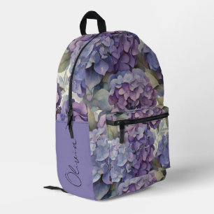 Elegant dusty purple blue watercolor hydrangeas printed backpack