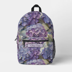 Elegant dusty purple blue watercolor hydrangeas  printed backpack