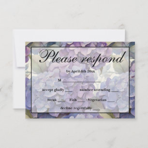 Elegant dusty purple blue watercolor hydrangeas RSVP card