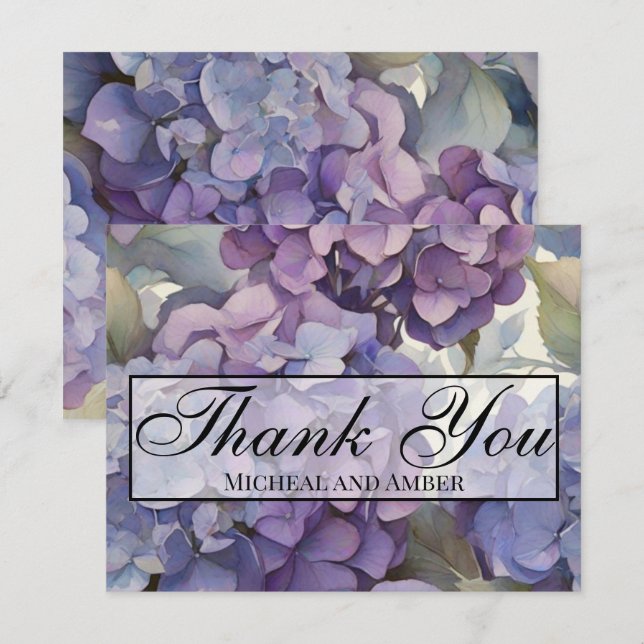 Elegant dusty purple blue watercolor hydrangeas  thank you card (Front/Back)