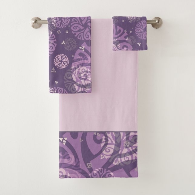 Elegant Dusty Purple Ethnic Motif Bath Towel Set (Insitu)