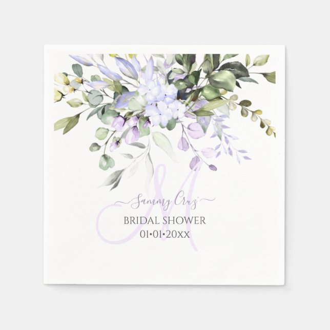 Elegant Dusty Purple Eucalyptus Monogram  Napkin (Front)