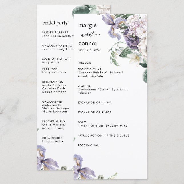 Elegant Dusty Purple Floral Wedding Program (Front/Back)