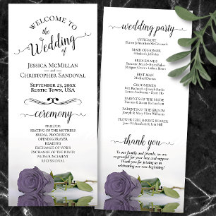 Elegant Dusty Purple Heather Rose Romantic Wedding Program