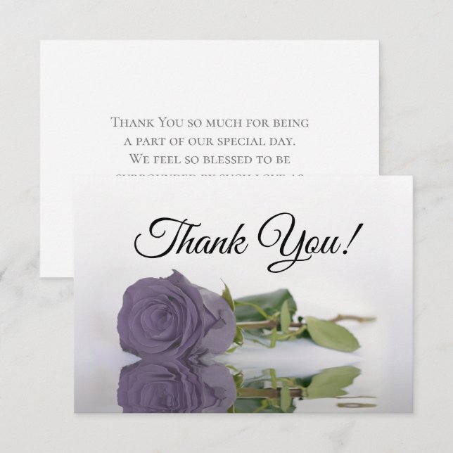 Elegant Dusty Purple Mirrored Rose Simple Wedding Thank You Card (Front/Back)
