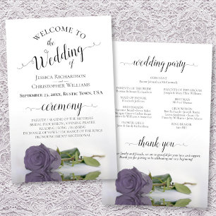 Elegant Dusty Purple Rose Budget Wedding Program