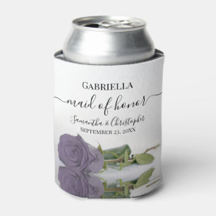 Elegant Dusty Purple Rose Maid of Honor Wedding Can Cooler