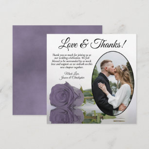 Elegant Dusty Purple Rose with Oval Photo Wedding Thank You Card