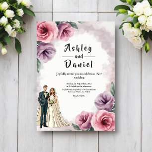 Elegant Dusty Purple Watercolor Floral Wedding Invitation