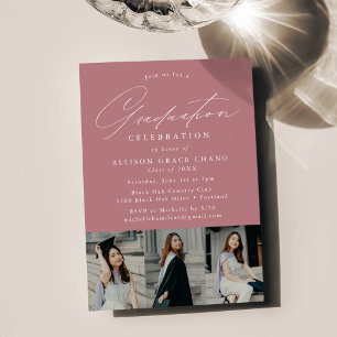 Elegant Dusty Rose 3 Photo Graduation Party Invitation