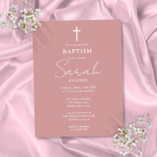 Élégant Dusty Rose Baptême Christening Invitation