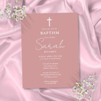 Elegant Dusty Rose Baptism Christening Invitation