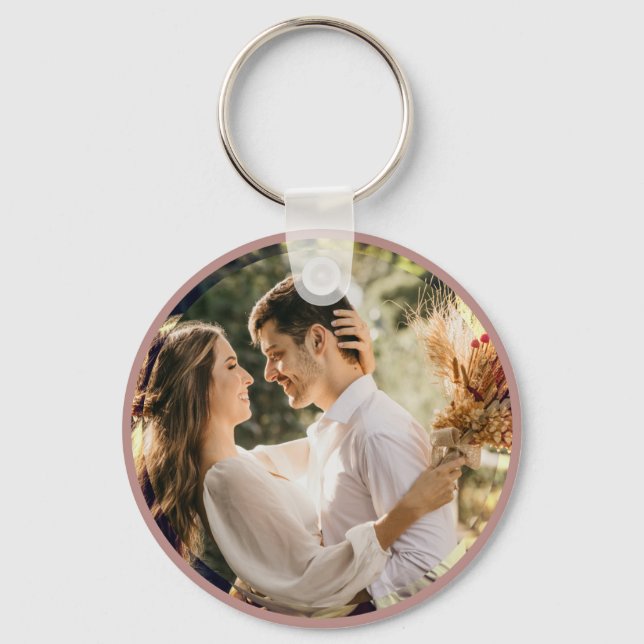 Elegant Dusty Rose Blush Photo Wedding Favour Keychain (Front)
