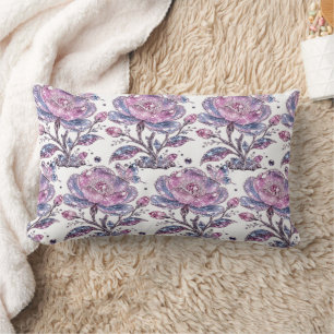 Elegant Dusty Rose Botanical Pattern Design Lumbar Pillow