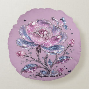 Elegant Dusty Rose Botanical Pattern Design Round Pillow