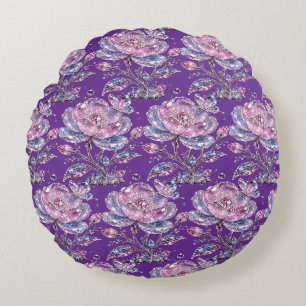 Elegant Dusty Rose Botanical Pattern Design Round Pillow