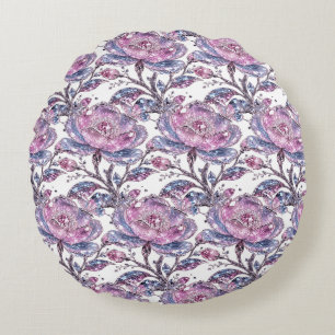 Elegant Dusty Rose Botanical Pattern Design Round Pillow