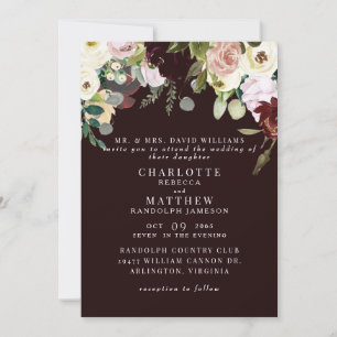 Elegant Dusty Rose & Burgundy Floral Wedding  Invitation