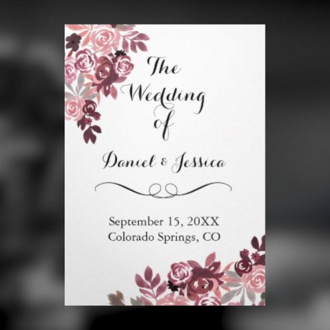 Elegant Dusty Rose Burgundy Floral Wedding Program Tri-Fold Programme (Creator Uploaded)